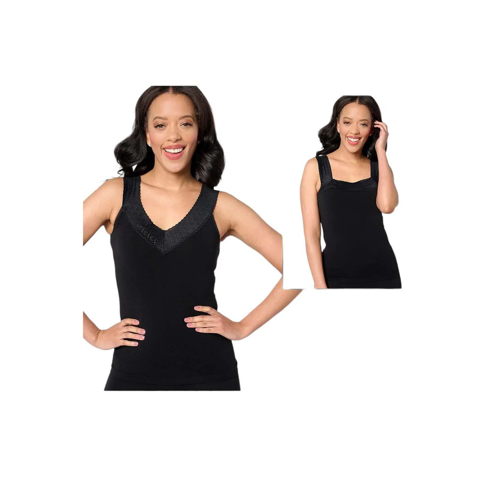Breezies Comfort Breeze Reversible Seamless Tank w/Lace Neckline Black -